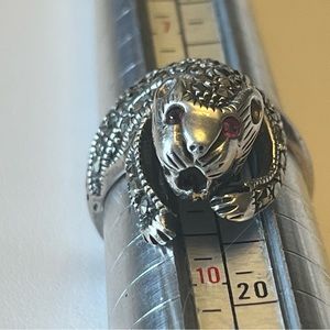 Sterling Silver 925 Marcasite Ring - Mouse/Rat with Red Jewel Eyes - Size 8-1/2